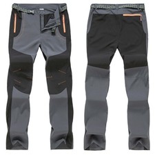 Mens Soft Shell Outdoor Waterproof Windproof Pants Fleece Thick Trousers Climb