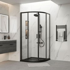 Nuie Black Matt Quadrant Shower Enclosure Corner Cubicle 900mm Slate Tray Plinth