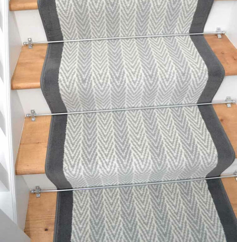 Grey herringbone stair runners - herringbone,