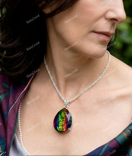 Ammolite pear pendant multi - ammolite,