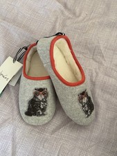 Joules Vegan Faux Fur Grey Fluffy Cat Glasses Slippets Slippers Size UK 3-4 BNWT