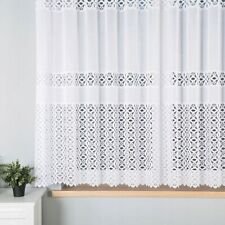 Elegant White Lace Net Curtain HEMMED Ready to Hang Various Sizes Sheer Privacy
