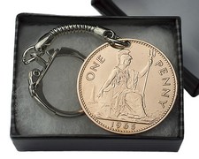 PENNY COIN KEYRING - BRITISH PENNY KEY RING CHOICE OF YEAR 1896 TO 1967 BIRTHDAY