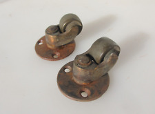 Large Antique Iron & Brass Furniture Castors Vintage Wheels Old Victorian x2