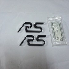 Chrome Silver RS Black Metal Front Grille Emblem + Badge Decal Sticker Hatchback