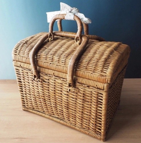 Vtg 1980s wicker picnic - picnic, basket