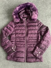 Marks & Spencer Per Una womens short light padded purple plum down jacket size 8