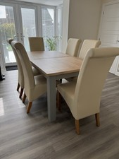 Next Dove Grey Extendable Dining Table And 6 Faux Cream Leather Chairs