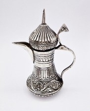 ANTIQUE ISLAMIC WHITE METAL SMALL DALLAH COFFEE POT c1930