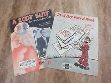 2 Vintage c1941 Sheet Music A Zoot Suit  & 21/- A Day -Once A Week  Prop Display