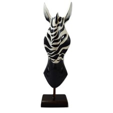 Wooden Wild Zebra Mask On