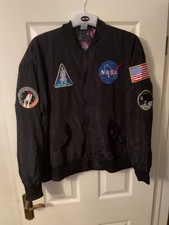 Spirit Halloween NASA Black Bomber Flight Jacket Coat Large L Apollo 11 Shuttle 