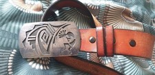 Native American Kokopelli Flute Player Real Silver Belt Buckle On Leather Belt