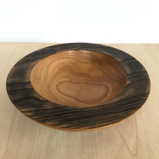 Small Carved Ash Wood Bowl Hand Crafted Natural Wooden Grain Charred Rim 18cm