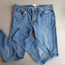 Topman Stretch Skinny Jeans W34 L34, Faded, Blue Denim, Button Fly, Mens