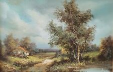 Large Original Oil Painting On Canvas Cottage Landscape View Signed  Allem Valab