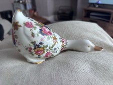Crown Fine Bone China, England Floral Design Goose Duck Figurine