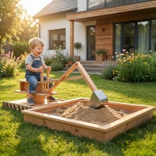Wooden sandbox with digger - sandbox,