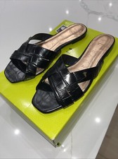 Ted Baker Zelania Black Leather X-Band Open Toe Slide Sandals, Size 38.5 (9)-new