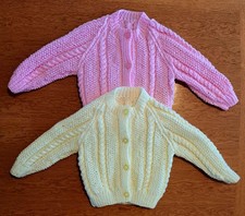 Two NEW baby knitted cardigans, lemon and pink (3 -6)months 