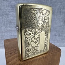 1990 SOLID BRASS "VENETIAN" ZIPPO LIGHTER - new flint - working order