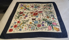 GUCCI Vintage Large Silk Twill Scarf - Floral - Navy/Multi - 85 x 85 cm