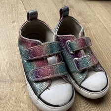 Girls Converse Easy Fasten Infant Uk 7 ? Rainbow Pink Purple Blue Glitter Chuck