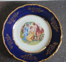 M Z Czechoslovakia china wall plate Three Graces cobalt blue & gold 25cm VGC 