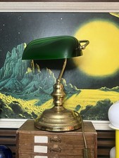 Vintage Habitat Seventies Brass Bankers Desk Lamp with Green Glass Shade Working