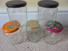 Empty Hexagonal Multisided Jam Jars used Glass x5 Crafts Wedding Maribel Honey +