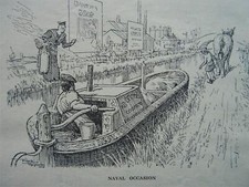 1942 Original Print WW2 CANAL NARROWBOAT / BARGE - NAVAL OCCASION