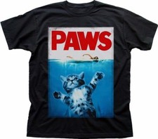 PAWS KITTEN JAWS poster parody Funny black printed t-shirt 9292