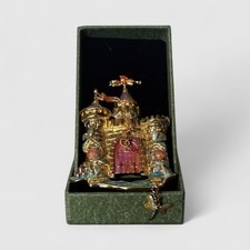 Kirks Folly Castle Brooch Signed Rhinestone Enamel Vintage Fairy Tale Design –