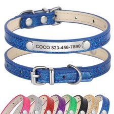 Personalised Dog Collar Soft Leather Free Engraved Name ID Tags Pet Cat Puppy