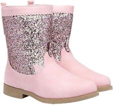 GIRLS PINK SPARKLE GLITTER BOOTS COW GIRL ANKLE BOOTS SIDE ZIP KIDS UK SIZE 7-2