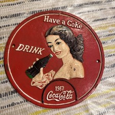Vintage Coca-Cola Cast Iron Wall Plaque 1967 23 cm Diameter 