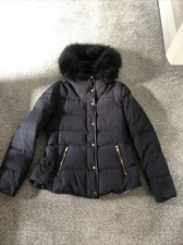 Zara Navy Blue Puffa Quilted Down, Feather Jacket With Gold Hardware Size L