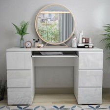 White High Gloss Dressing Table 6 Drawers Vanity Makeup/Computer Table Desk