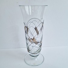 VTG Romanian Type Mosaic Stained Glass  Vase Handmade 22cm Silver Clear Abstract