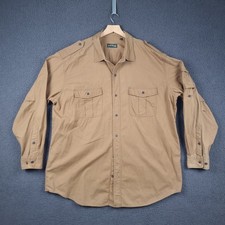 ORVIS BUSH Shirt Mens 2XL Tall XXLT Brown Safari Long Sleeve Button Up Cotton