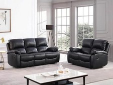 3+2 LEATHER Recliner Sofa Set –Bonded Leather, Cupholders & Drop-Down Table 