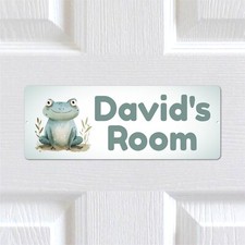 Personalised Any Text Cute Frog METAL Door Sign. Kids Bedroom Nursery Boys Girls