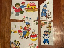 Vintage 1958 Noddy & Characters X 4 White Cotton Panels 23x18 X 2 & 16x12cm X2cm
