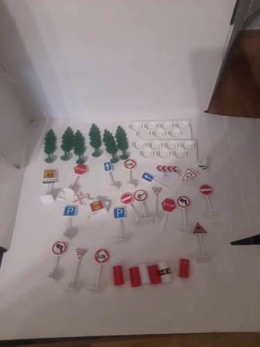 Toy road signs and trees - road,