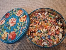Vintage Cadburys Roses Tin Containing An Array Of Iridescent Thread Beads