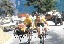 bernard hinault passes greg lemond during the tour de france signed 12x8 photo