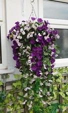 Artificial Hanging Basket Flowers Plants Garden Grass Trailin Rose Ivy Leaf Fern