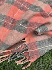 Vintage Pale RED Mix Wool Check Sofa Blanket Bed Cover Tartan Picnic Rug Woollen