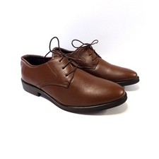 Mens Black Leather Dress Shoes UK 9.5 Square Toe Lace Up Smart Work Formal