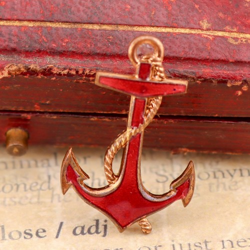 Anchor brooch red enamel - red,